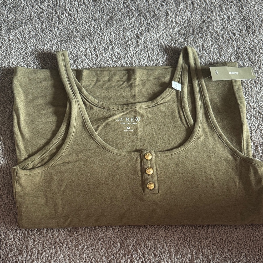 J. Crew Khaki Women's Tank Top with Button Detail NWT